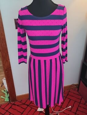 Lilly Pulitzer Pink and Navy Striped Fit-and-Flare Midi Dress size X small